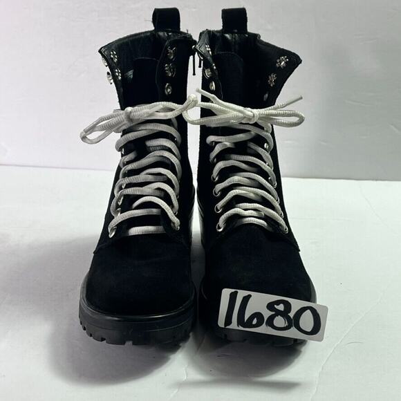 Steve Madden Boots Bootie Womens Sz 5.5 Black Gloat Suede Zip Laces Ankle - Picture 12 of 12